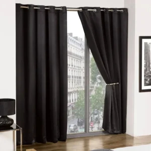 Black Woven Blackout Eyelet Curtains