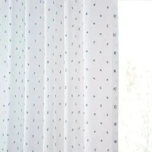 Blue Geometric Faux Linen Sheer Curtain 2