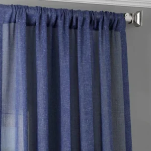 Blue Lapis Textured Faux Linen Sheer Curtain 1