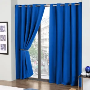 Blue Woven Blackout Eyelet Curtains