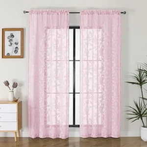 Blush Pink Leaf Sheer Curtains