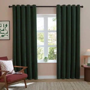 Bottle Green Chenille Blackout Eyelet Curtains