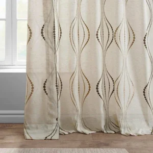 Bronze Embroidered Striped Faux Linen Curtain 1