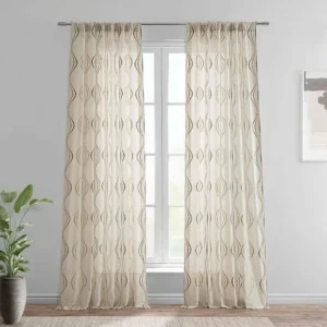 Bronze Embroidered Striped Faux Linen Curtain