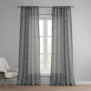 Charcoal Striped Faux Linen Sheer Curtain