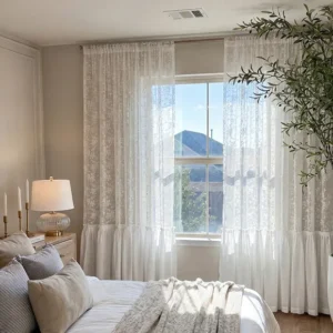 Double Layer Floral Ruffled Jacquard Curtains