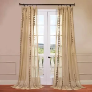 Gold Embroidered Striped Sheer Curtain