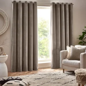 Greige Chenille Velvet Eyelet Curtains