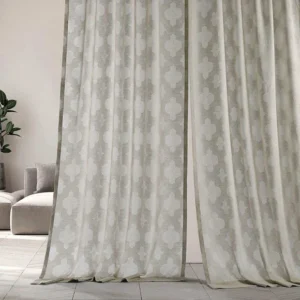 Grey Geometric Faux Linen Sheer Curtain 2