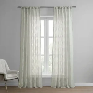 Grey Geometric Faux Linen Sheer Curtain