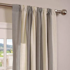Grey Striped Linen Blend Sheer Curtain 1