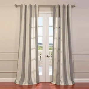 Grey Striped Linen Blend Sheer Curtain
