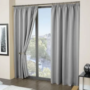Grey Woven Blackout Pencil Pleat Curtains