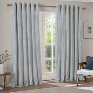 Mineral Blue Cotton Lined Eyelet Curtains