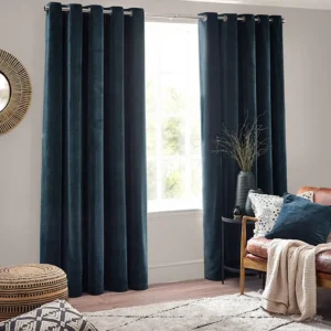 Navy Chenille Velvet Eyelet Curtains