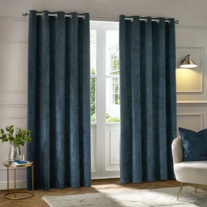 Navy Fully Lined Velvet Eyelet Curtains