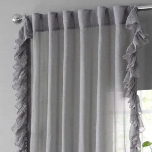 Nickel Ruffled Faux Linen Sheer Curtain 1