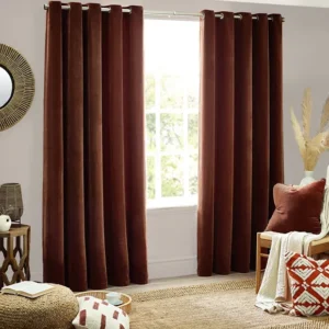 Nutmeg Chenille Velvet Eyelet Curtain