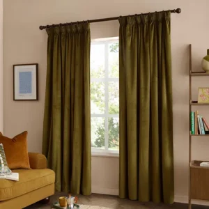 Olive Velvet Fully Lined Curtain