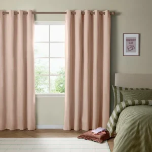 Pink Textured Woven Blackout Eyelet Curtains