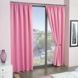 Pink Woven Blackout Pencil Pleat Curtains