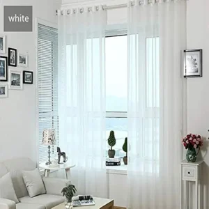 White Solid Voile Ring Top Curtains