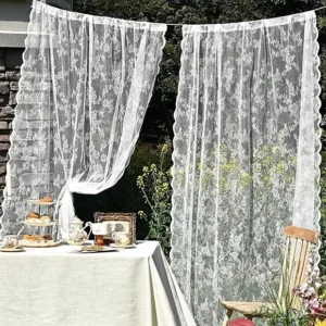 White Vintage Floral Lace Curtains