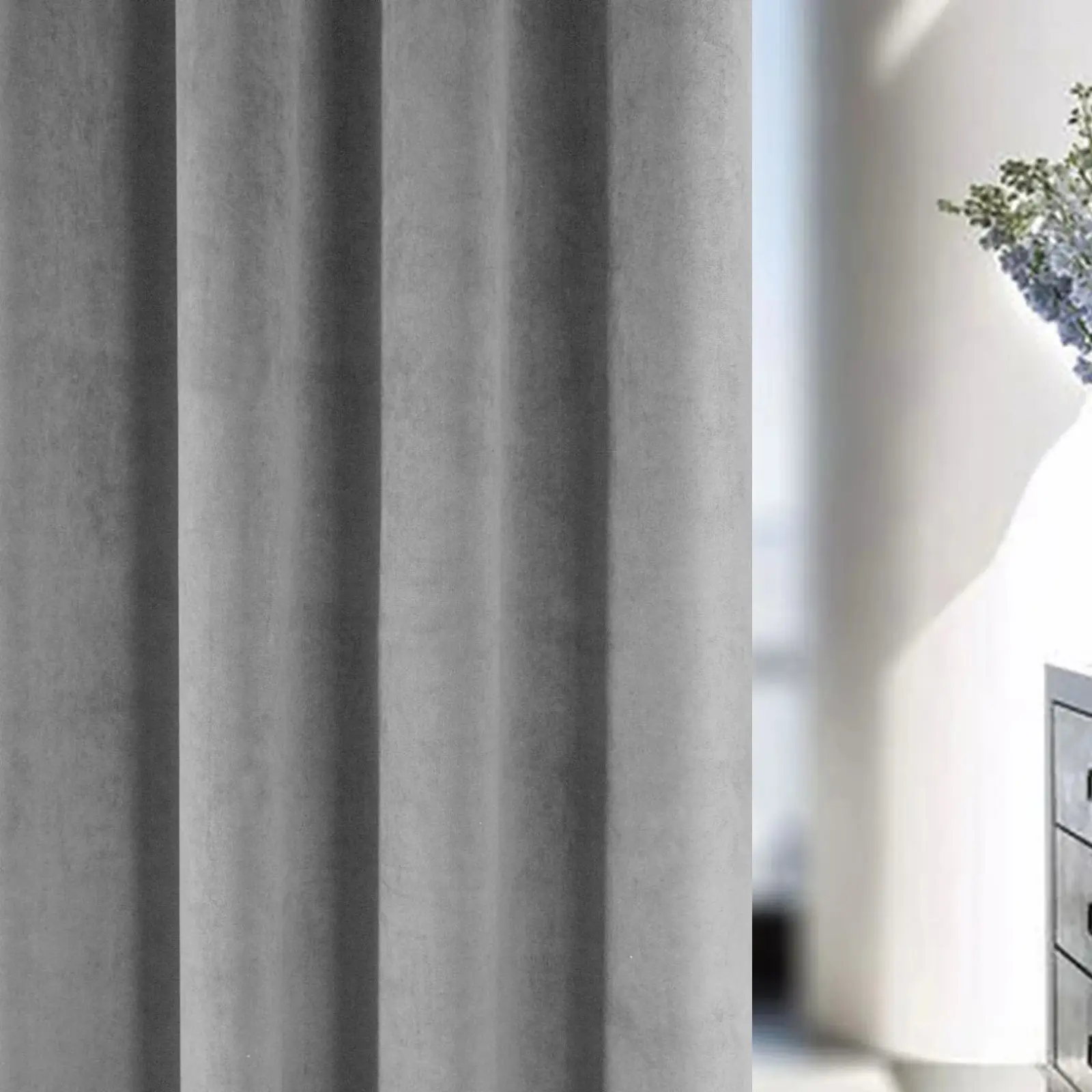 Oxford Grey Velvet Blackout Curtains - Image 2