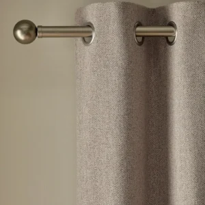 Beige Brushed Herringbone Eyelet Curtains