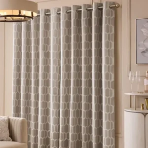 Beige Gold Geometric Jacquard Curtains