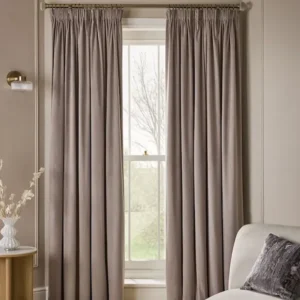 Beige Matte Velvet Pencil Pleat Curtains