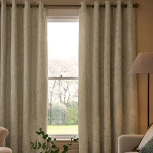 Beige Textured Chenille Eyelet Curtains