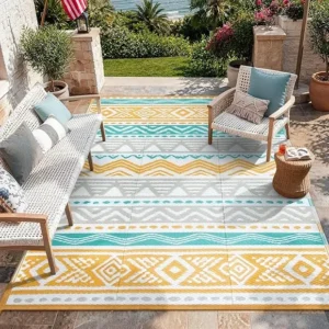 Blue Yellow Waterproof Outdoor Carpet 8x10