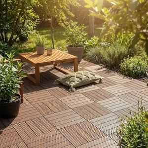 Brown Composite Interlocking Deck Tiles