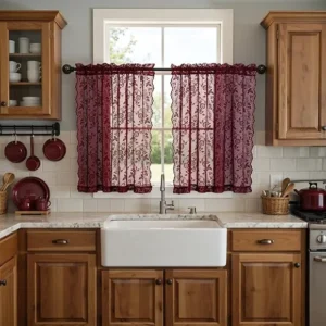 Burgundy Rustic Leaf Lace Curtains
