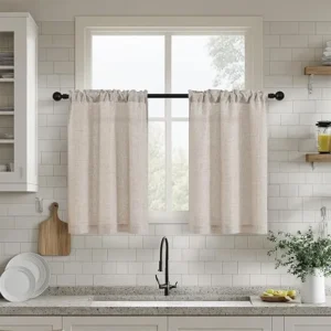 Coffee Beige Linen Kitchen Curtains