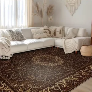 Deep Brown Golden Persian Carpet