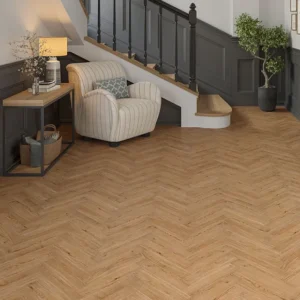 Genoa Natural Brushed Lacquered Rustic Herringbone Solid Oak