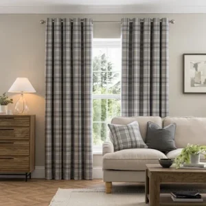 Grey Check Eyelet Curtains