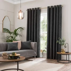 Grey Chenille Eyelet Curtains