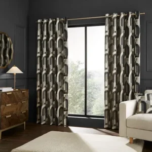 Grey Geometric Jacquard Eyelet Curtains