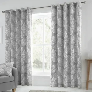 Grey Patterned Eyelet Curtains