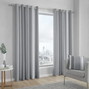 Grey Striped Eyelet Curtains