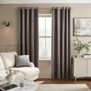 Grey Velour Eyelet Curtains