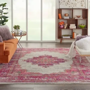 Ivory Fuchsia Living Room Carpet Rug