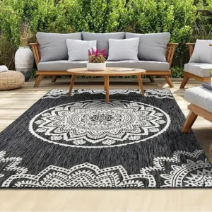 Mandala Black Cream Outdoor Carpet