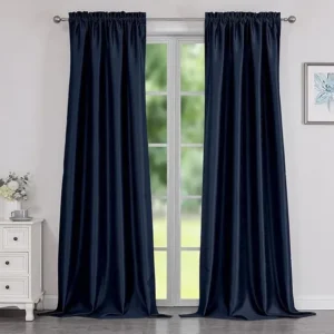 Navy Blue Faux Silk Curtains