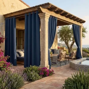 Navy Blue Linen Style Outdoor Curtains