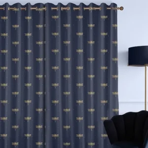 Navy Dragonfly Blue Curtains