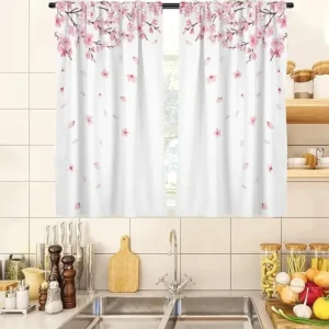 Pink Sakura Floral Kitchen Curtains